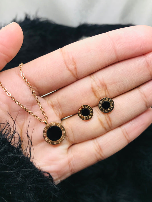 Roman Numeral Necklace and Earrings Set
