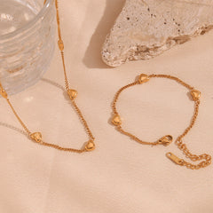 18k Gold Stainless Steel Heart Bracelet Necklace Waterproof Jewelry Set