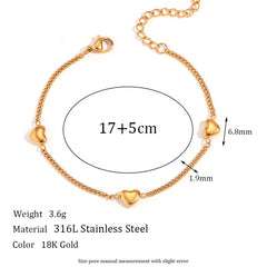 18k Gold Stainless Steel Heart Bracelet Necklace Waterproof Jewelry Set