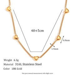 18k Gold Stainless Steel Heart Bracelet Necklace Waterproof Jewelry Set