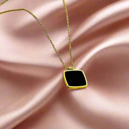 Classy Black Square Gold - Necklace