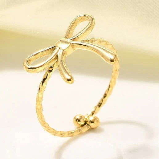 Dainty Bow Ring – Textured Band Design