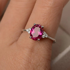 1pc Women's Pink Gem Silver Ring