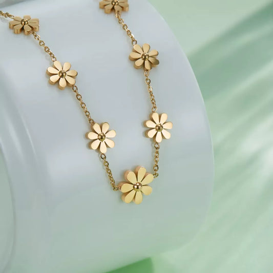 18K Gold Sunflower Charm Necklace