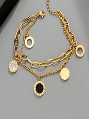 Shein - 1pc Stainless Steel Fashionable And Trendy Double Layer Link Chain Bracelet With Roman Numerals