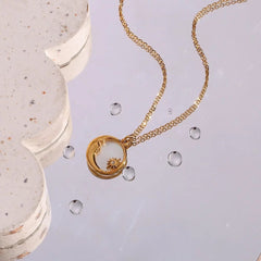 18 KT Gold Plated Dainty Shell Sun &amp; Moon necklace, Paulami (Pre-order)