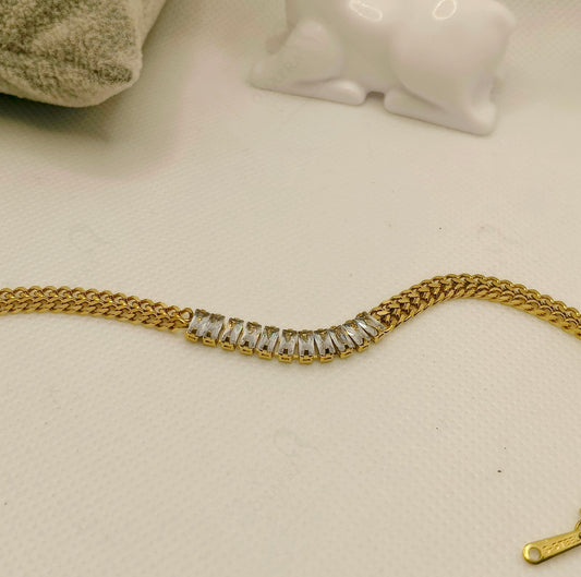 Beautiful Zircon Chain Bracelet – Stainless Steel, Waterproof