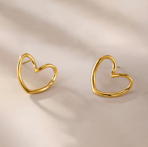 Gold Plated Anti Tarnish Stainless Steel Heart Themed Stud Earrings