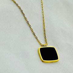 SS-1021 - Classy Black Square Gold - Necklace