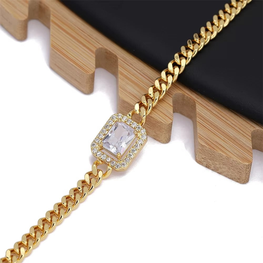 Stainless Chain Bracelet with Zircon Squares