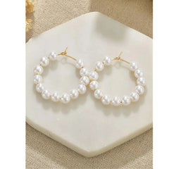 Faux Pearl Beaded Hoop Earrings – Elegant & Timeless