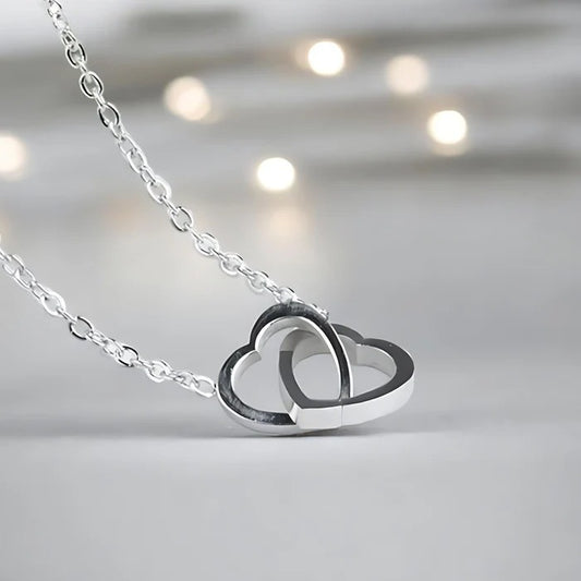 Silver Double Heart Pendant Necklace