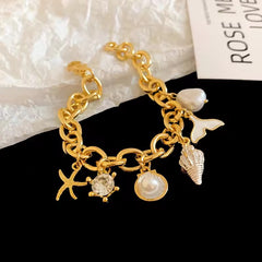 Starfish & Shell Charm Ocean Bracelet – Elegant Beach-Inspired Jewelry