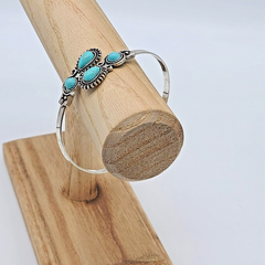 Antique Silver Blue Turquoise Filigree Bangle Bracelet 2.5