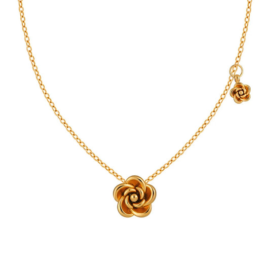Rose Flower Pendant Necklace – 18K Gold Plated Stainless Steel