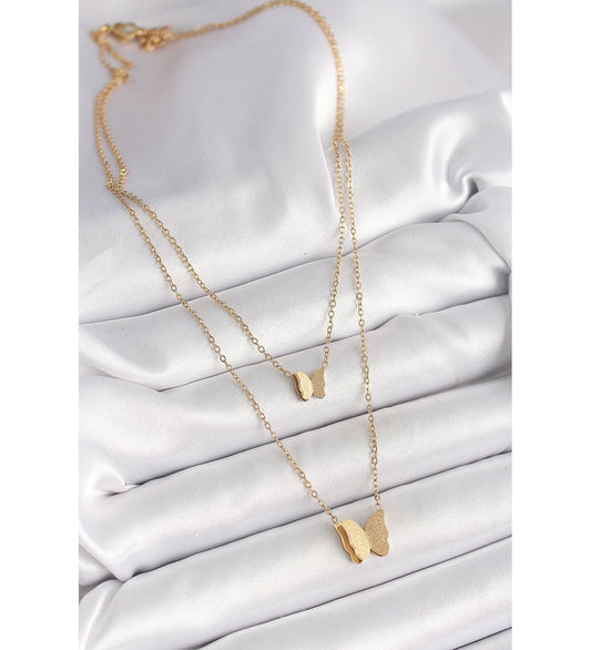 Steel Gold Butterfly Necklace
