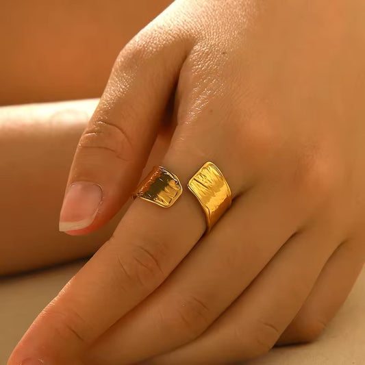 Titanium Steel Textured Gold Adjustable Ring