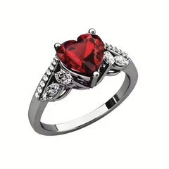 Couple Heart Rings – Red Gemstone Stainless Steel Love Bands