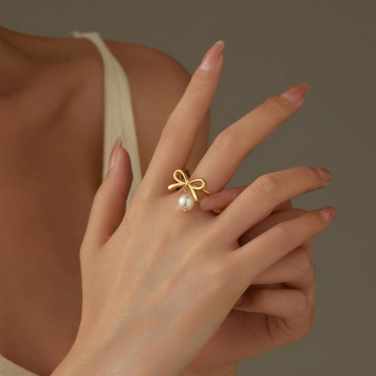Forever Bow Pearl Charm Ring – Elegant & Timeless Jewelry