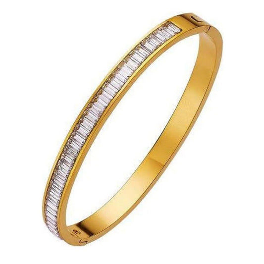 Gold Inlaid Stainless Steel Bracelet Set | Elegant Stacking Jewelry for Women