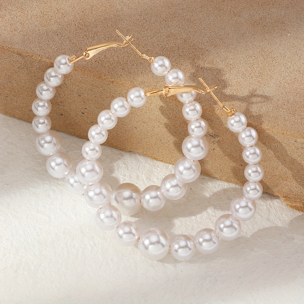 Faux Pearl Beaded Hoop Earrings – Elegant & Timeless