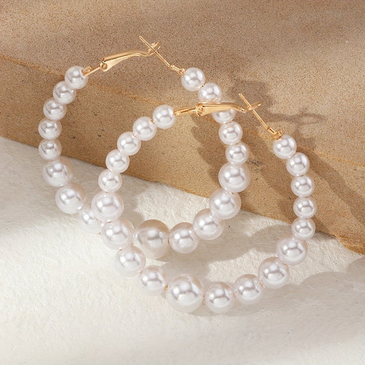 Faux Pearl Beaded Hoop Earrings – Elegant & Timeless