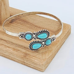 Antique Silver Blue Turquoise Filigree Bangle Bracelet 2.5