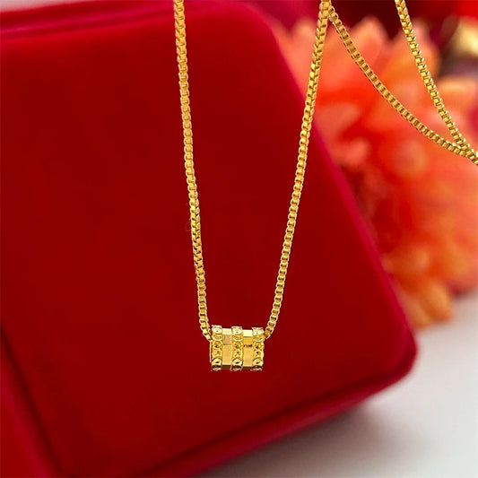 18K Gold Plated Bead Pendant Necklace for Women – Box Chain Charm