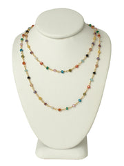 Elegant Long Natural Multi Gemstone Gold Necklace