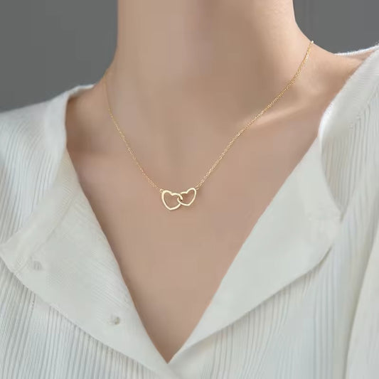 Gold Double Heart Pendant Necklace