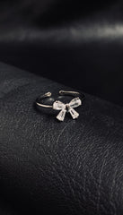 Adjustable Crystal Ribbon Ring – Elegant Silver Jewelry for Women | LuxyHub