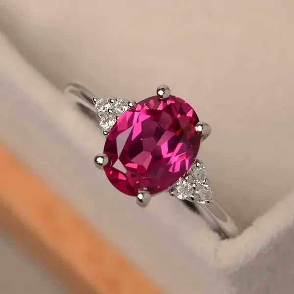 Fashionable Women’s Pink Gem Silver Ring | Luxyhub