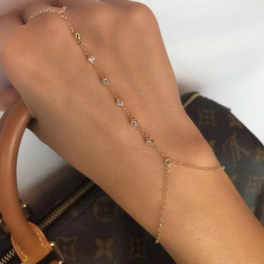 Gold Hand Chain Bracelet with Ring