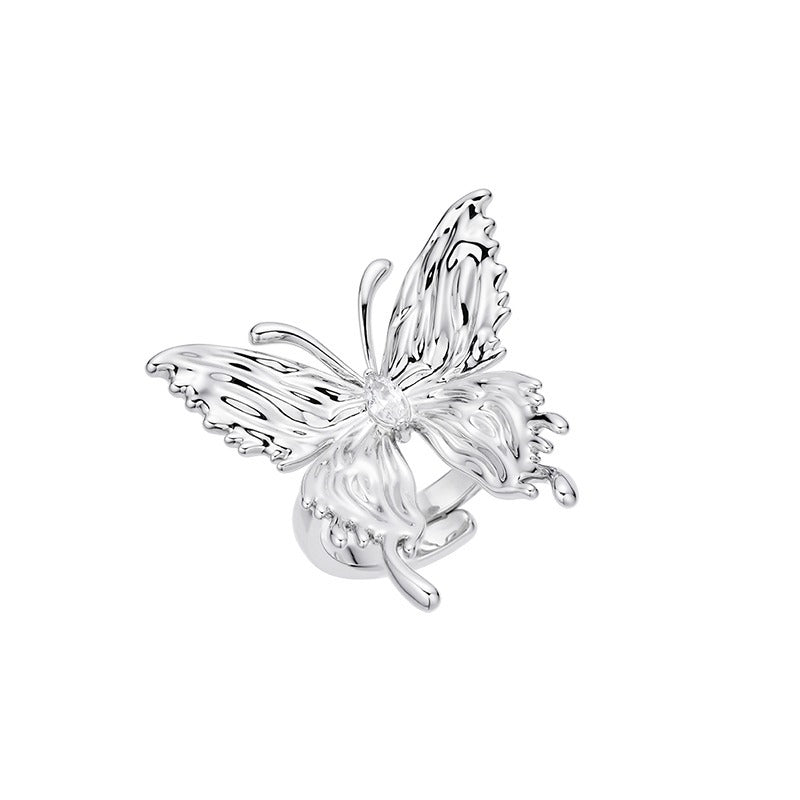Liquefied silver butterfly ring