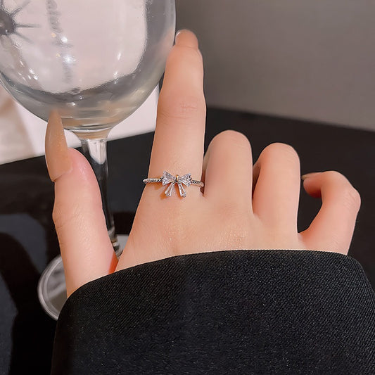 Adjustable Crystal Ribbon Ring – Elegant Silver Jewelry for Women | LuxyHub