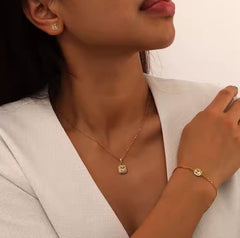 Gold Jewelry Set with Yellow Stone | Bracelet & Necklace – Luxyhub