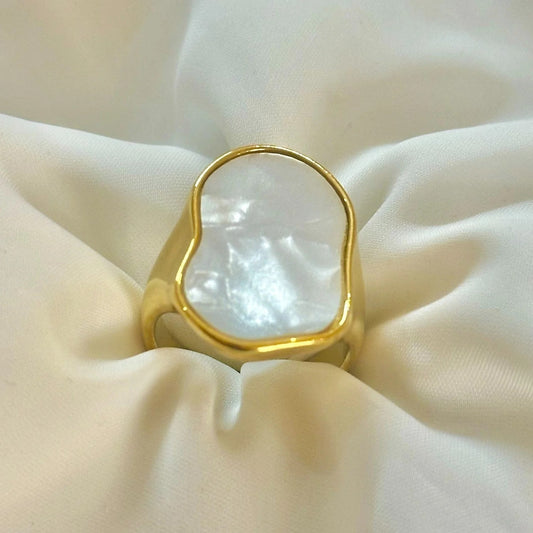 Gilded Cloud Pearl Ring – Elegant Adjustable Gold Plated Ring for Women