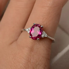 Fashionable Women’s Pink Gem Silver Ring | Luxyhub