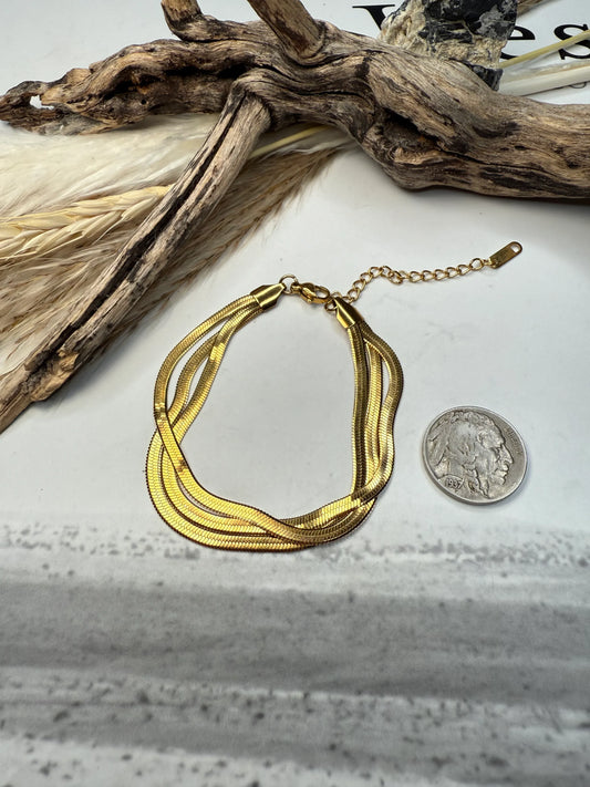 Luxury Triple Layer Herringbone Bracelet – Gold Plated