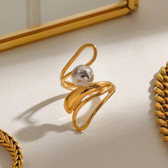 Elegant Gold Pearl Statement Ring – Luxury Adjustable Jewelry