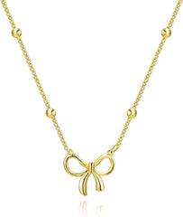 Elegant Bow Necklace for Women – Gold & Silver Ribbon Pendant Chain Jewelry