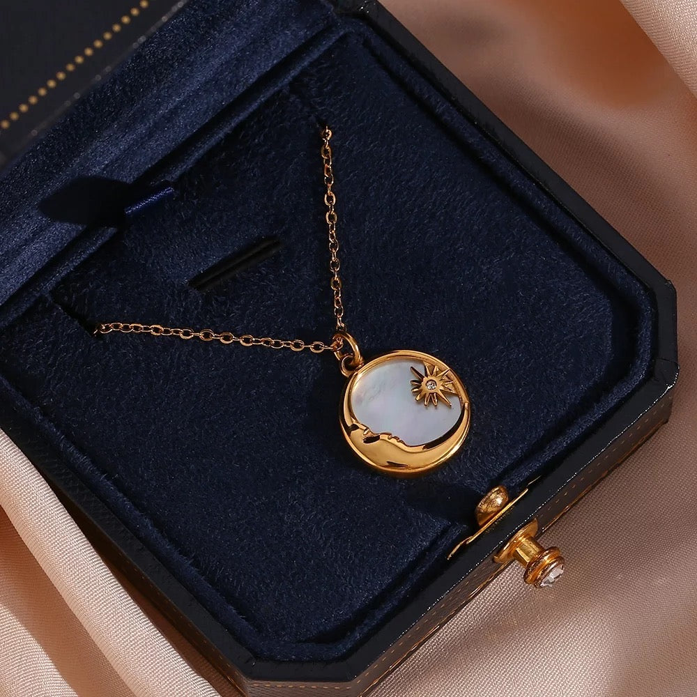 18 KT Gold Plated Dainty Shell Sun &amp; Moon necklace, Paulami (Pre-order)