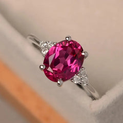 1pc Women's Pink Gem Silver Ring