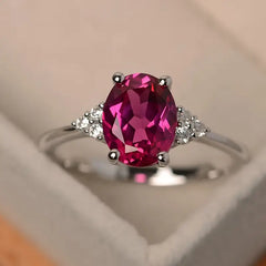 1pc Women's Pink Gem Silver Ring