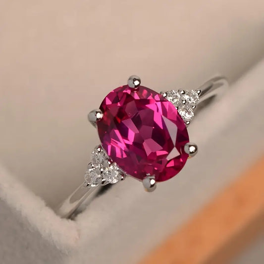1pc Women's Pink Gem Silver Ring